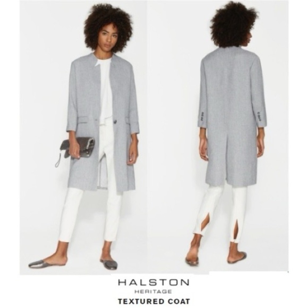 Halston Heritage Gray Textured Elegant Jacket | Designer Longline Duster Jacket
